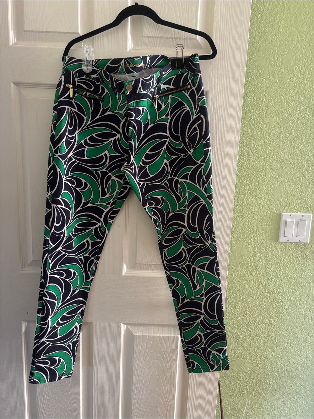 Michael Kors Green, Black & White Swirl Skinny Jeans